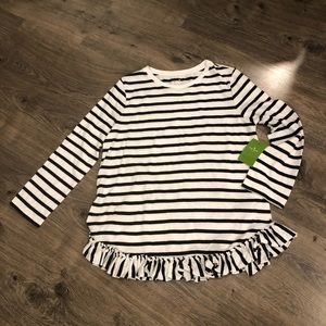 NWT Kate Spade Stripe Long Sleeve Ruffle Tee
